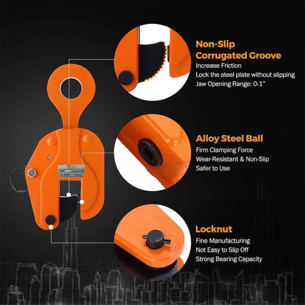 VOLTZ VZ-VH-5Ton Plate Lifting Clamps 0-50mm Jaw Opening, 11000lbs Plate Clamp, 5T Vertical Lifting Hooks for lifting steel plates, Jaw Opening up to 2 inch Welding clamps, for Lifting and Building