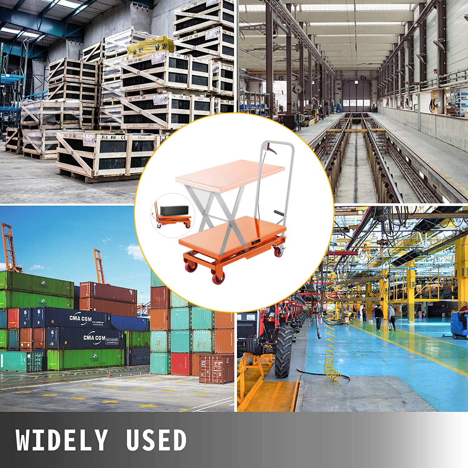 VOLTZ 300 Kg Hydraulic Lift Trolley Max. Height 900 mm Manual Scissor Lift Table w/ 4 Wheels and Foot Pump, Elevating Hydraulic Cart for Material Handling, Orange