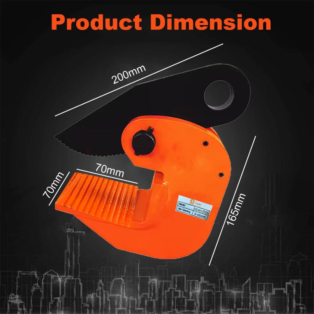 VOLTZ VZ-HH-3 Ton 6600 lbs Horizontal Plate Lifting Clamp Jaw Opening 0-45mm Sheet Metal Lifting Clamp with Flexible Ring Metal Steel Plate Lifting hooks Lifters Heavy Duty