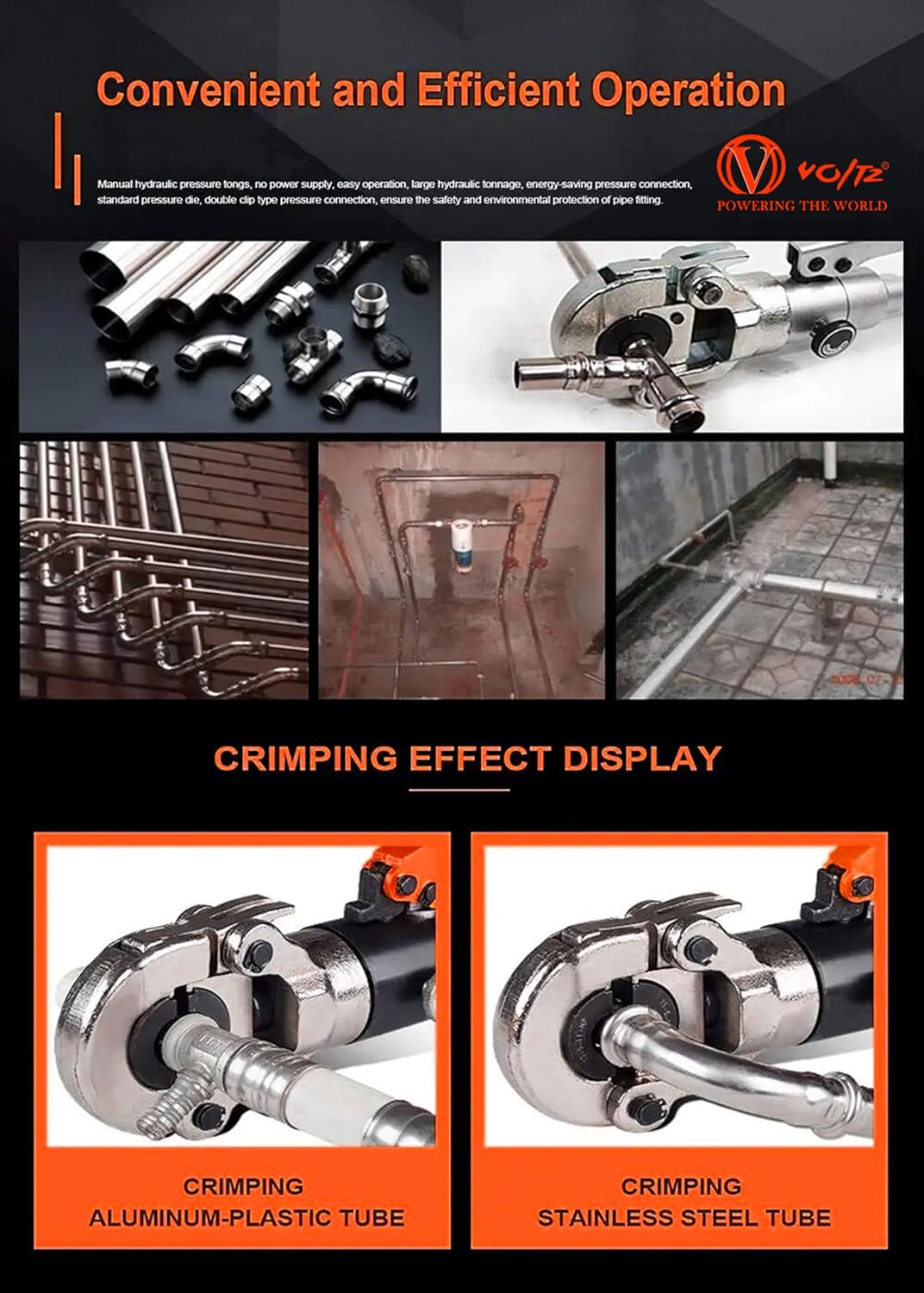 VOLTZ VZ-CW1632 Hydraulic Crimper Range 16mm to 32mm 8 Tons Stroke Hydraulic Crimping Tool suitable for crimping PPR, PEX, PB, PE, PAP pipes and multi-layer pipes