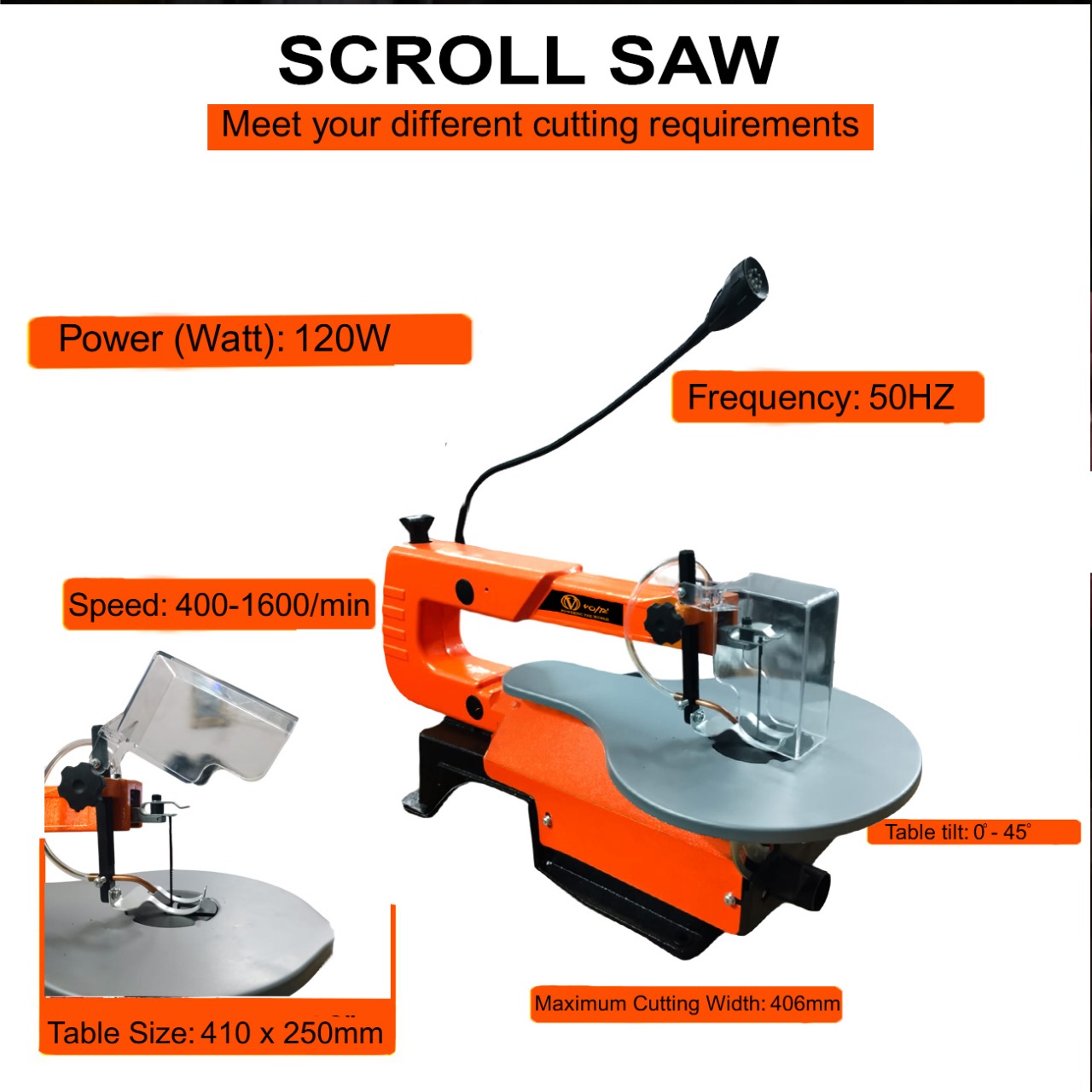 VOLTZ VZ-SS16L VRF New Electric Scroll Saw Corded Electric 16 Inch 120W with Led Light Speed adjustable Foot Switch Scroll Saw Machine