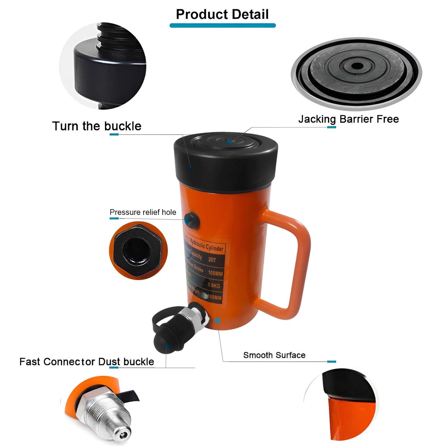 VOLTZ VZ-SN-20100 Hydraulic Lifting Jack with CP-700 Hydraulic Pump Single Acting Lock Nut lifting Stroke 100MM Lift Cylinder Jack Solid 20TON (4inch)