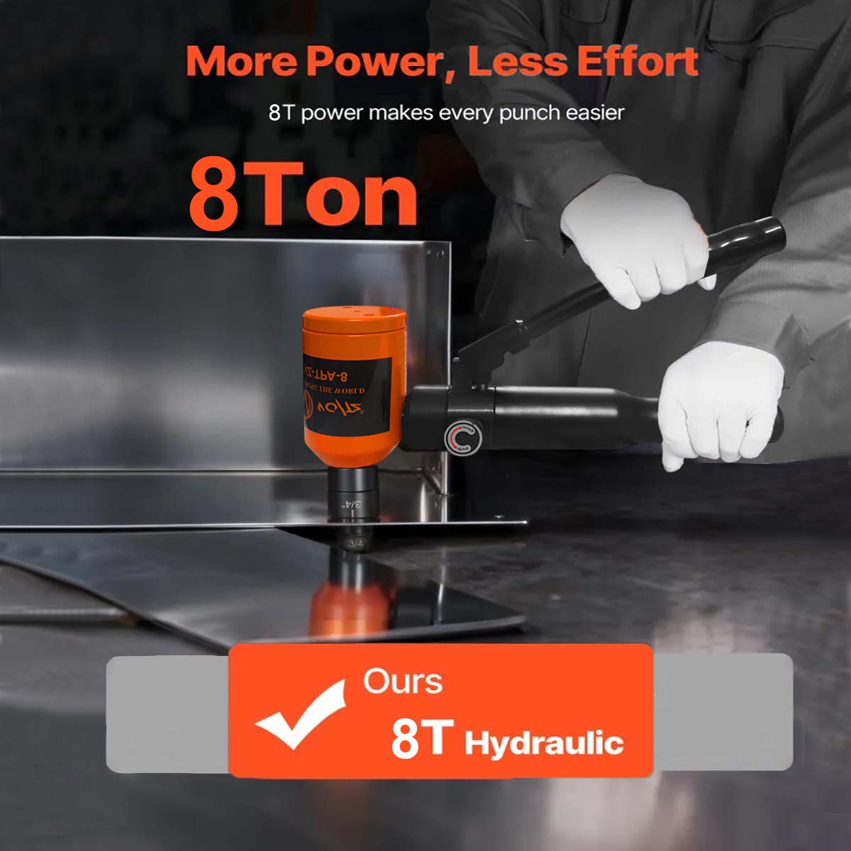 VOLTZ TPA-8 Hydraulic Knockout Metal Hole Punch Driver Kit Electrical Conduit Hole Cutter Set Metal Sheet Puncher Cutter Dies  1/2 to 2 inch (TPA-8 Orange)