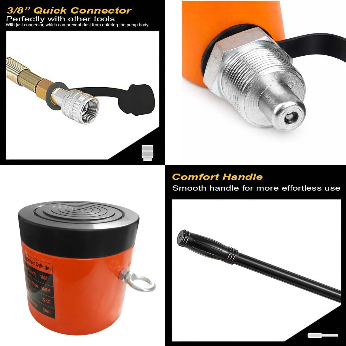 VOLTZ VZ-SN-10050 Hydraulic Lifting Jack with CP-700A Hydraulic Pump Single Acting Lock Nut lifting Stroke 50MM Lift Cylinder Jack Solid 100TON (2inch)