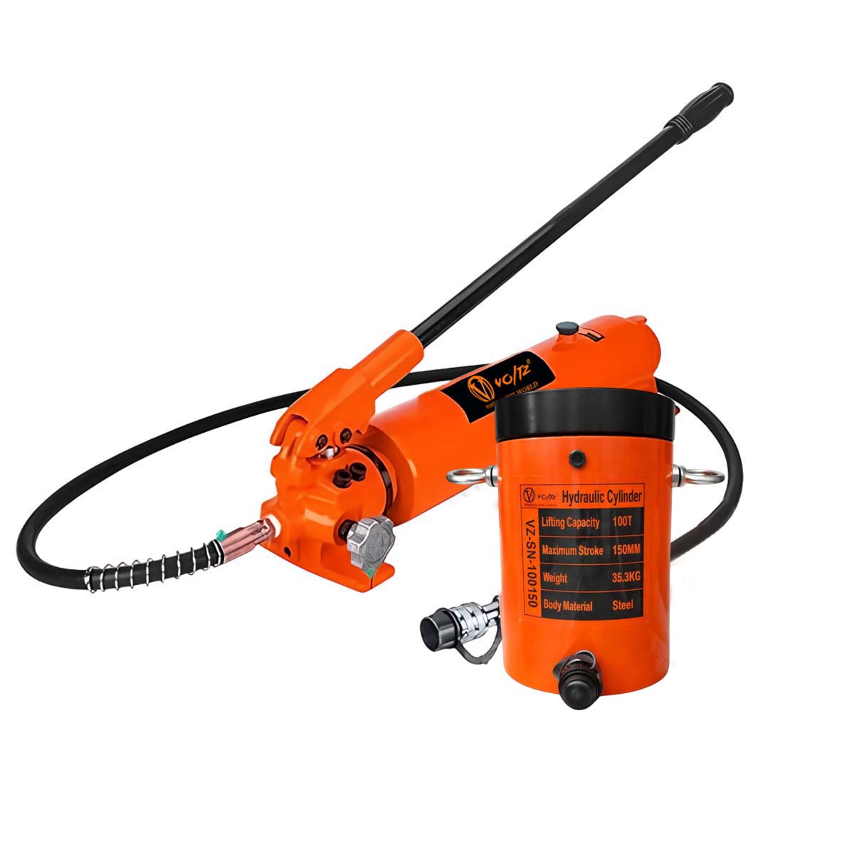 VOLTZ VZ-SN-100150 Hydraulic Lifting Jack with CP-700A Hydraulic Pump Single Acting Lock Nut lifting Stroke 150MM Lift Cylinder Jack Solid 100TON (6inch)