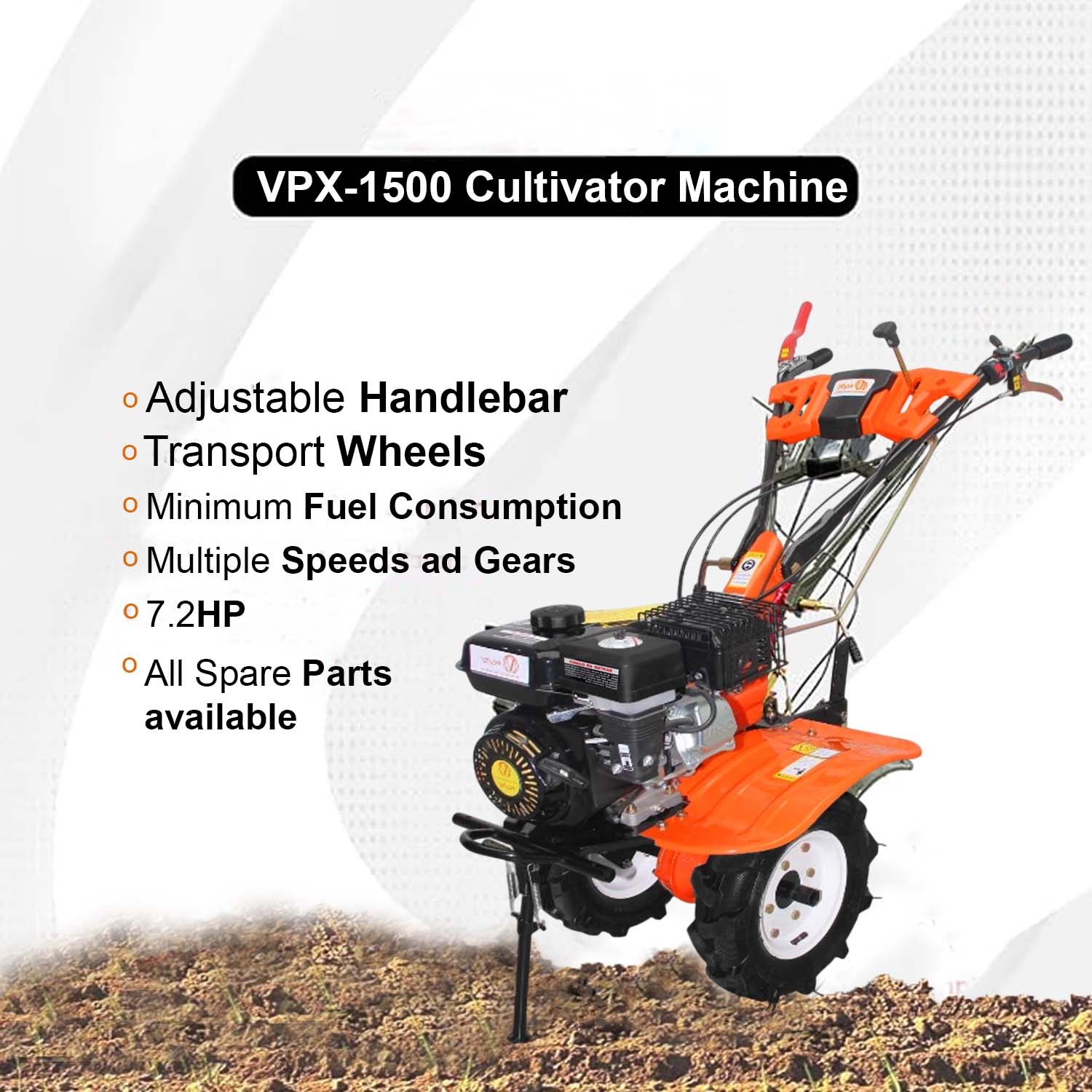 VOLTZ 4 Stroke Agriculture Cultivator VPX-1000 Heavy Duty 7Hp Petrol Engine with High Metal 32 Blades set 3600Rpm Mini Rotavator, Tiller, Weeder Ideal for All Types of Agriculture Crops