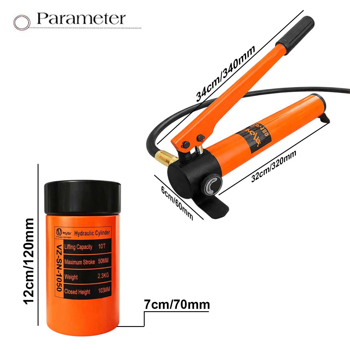 VOLTZ VZ-SN-1050 Hydraulic Lifting Jack with CP-180 Hydraulic Pump Single Acting Lock Nut lifting Stroke 50MM Lift Cylinder Jack Solid 10TON (2inch)