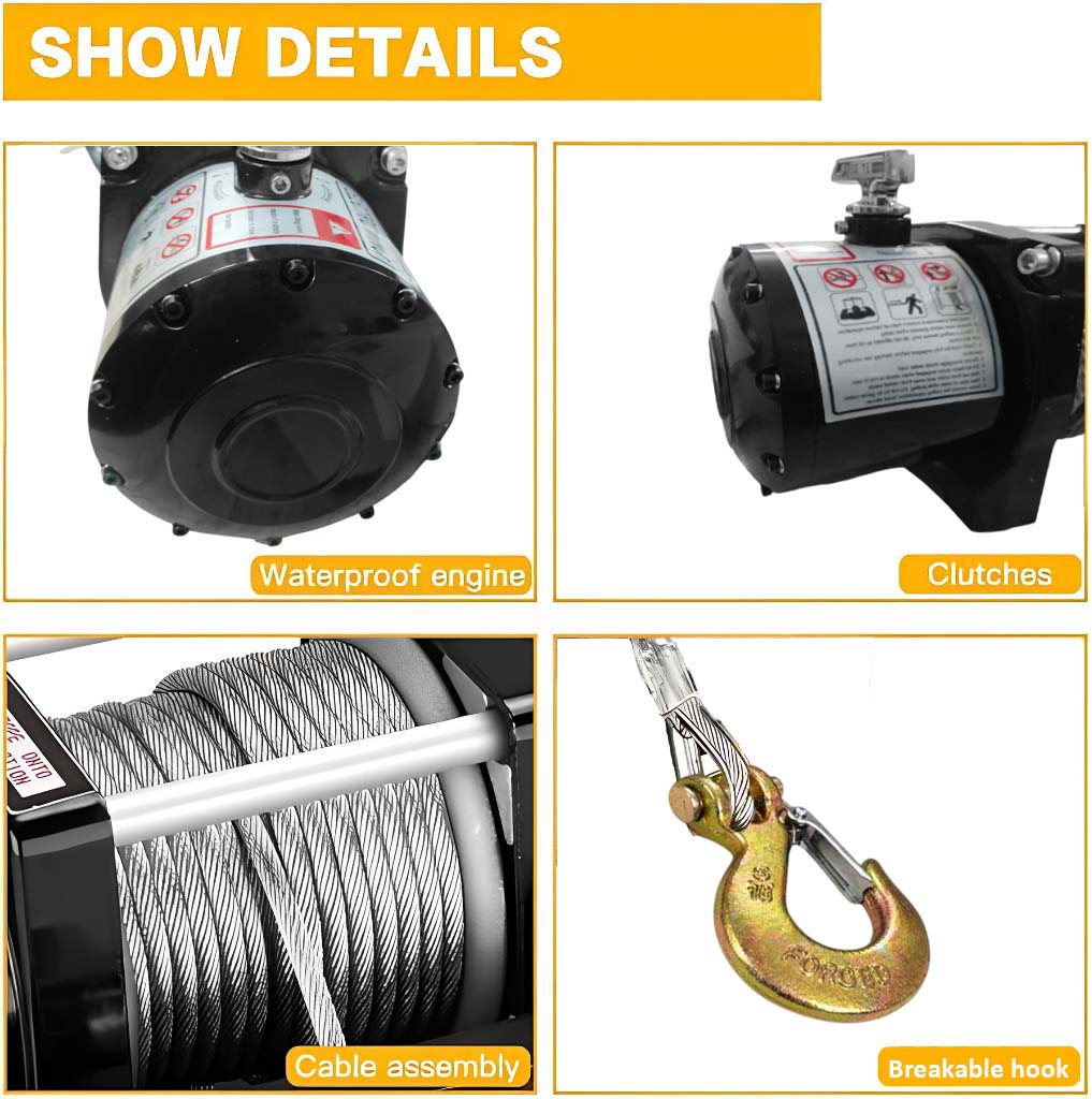 VOLTZ EWS-12000U 12V/24V Electric winch with steel rope (5443kg) single line, battery-operated Remote control winch Cable (27M/9.5mm) alloy steel