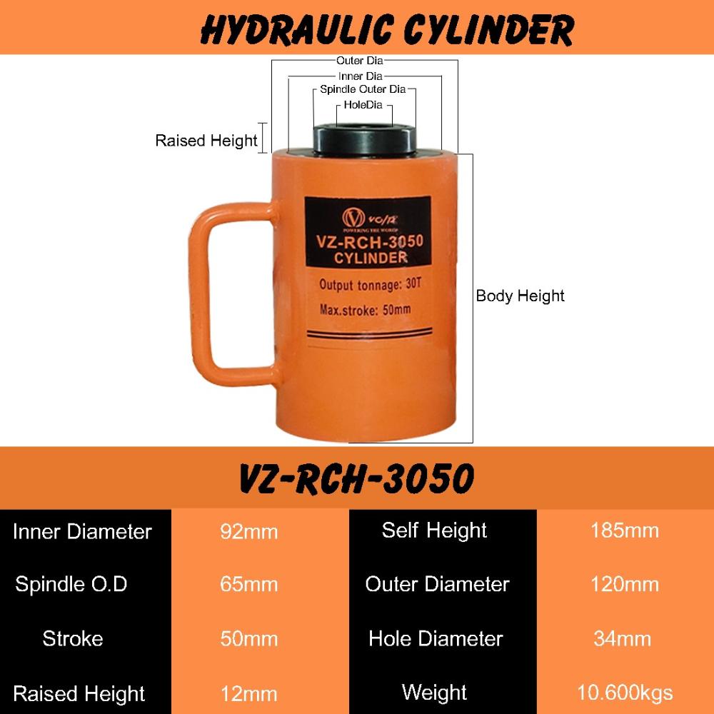 VOLTZ VZ-RCH-3050 Hydraulic Lifting Jack Hydraulic Hollow Hole Cylinder Jack with CP 700 Hydraulic Pump Single Acting Ram 50mm Lifting Hydraulic Cylinder Jack Solid with Hand Pump 30 TON (2inch)