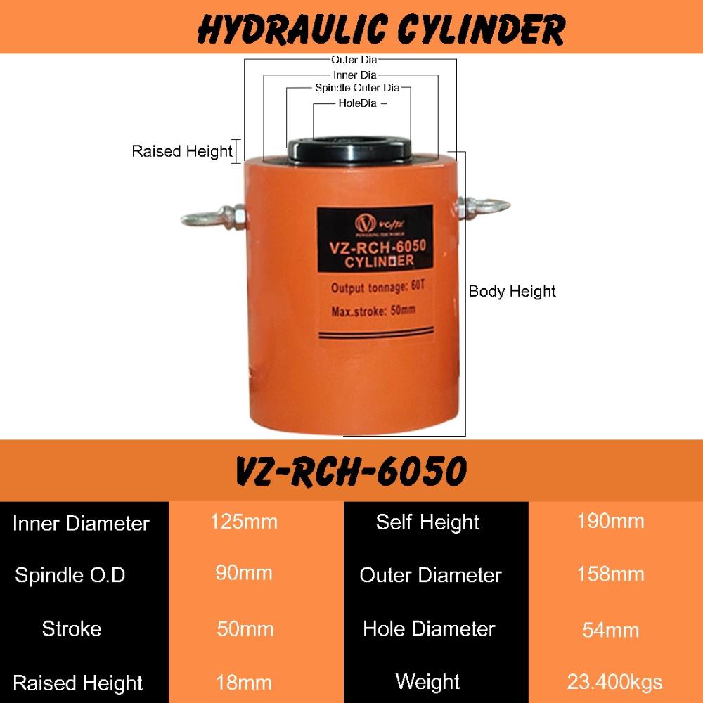 VOLTZ VZ-RCH-6050 Hydra Hole Cylinder Jack with CP 700A Hydraulic Pump Single Actinulic Hollowg Ram 50mm Lifting Hydraulic Cylinder Jack Solid with Hand Pump 60 TON (2inch)