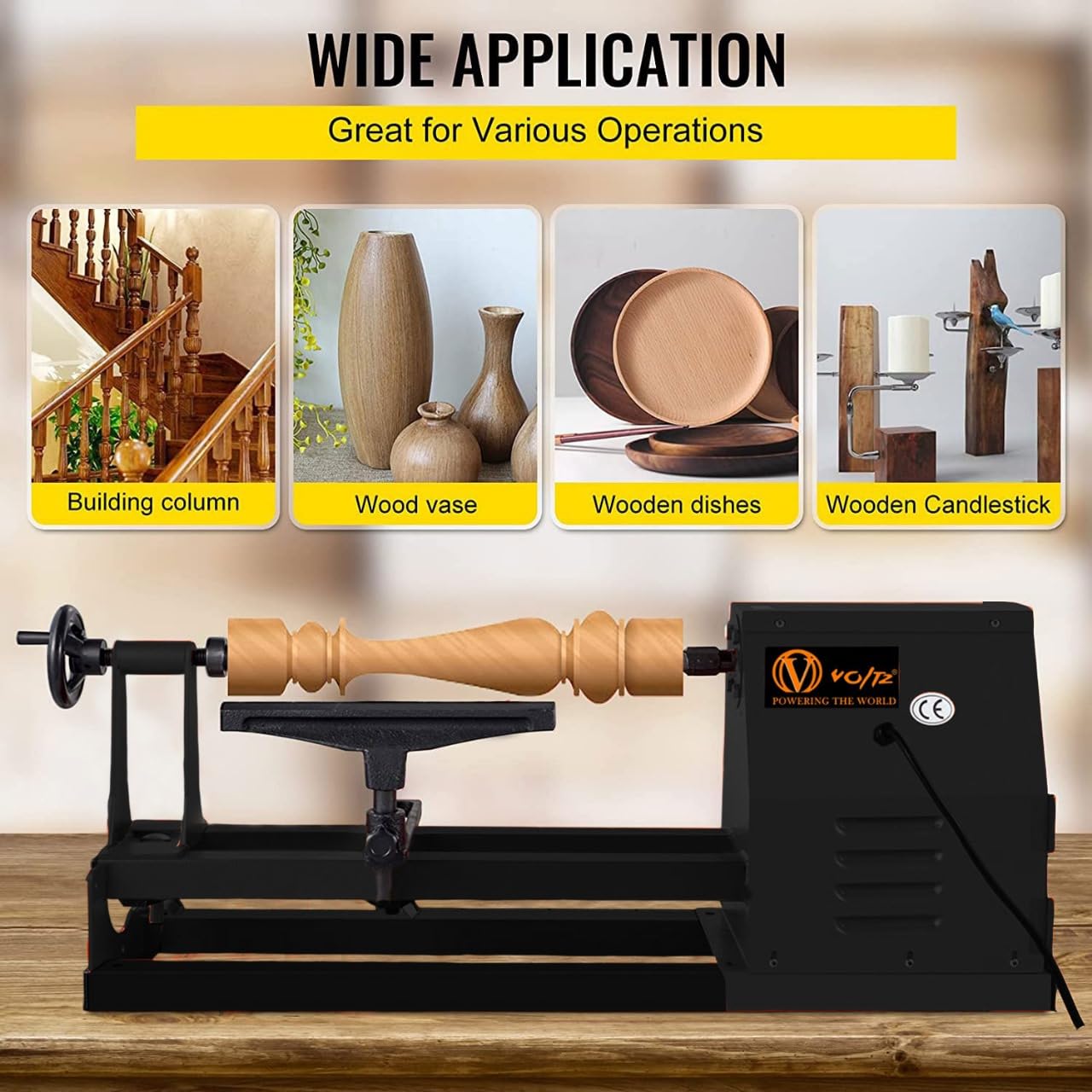 VOLTZ  MCS-1000/1 Wood Lathe Machine 4 Speeds 890/1260/1760/2600 RPM 400W Wood Lathe Machine for High Speed Sanding and Polishing of Finished Work (14 x 40 Inch)