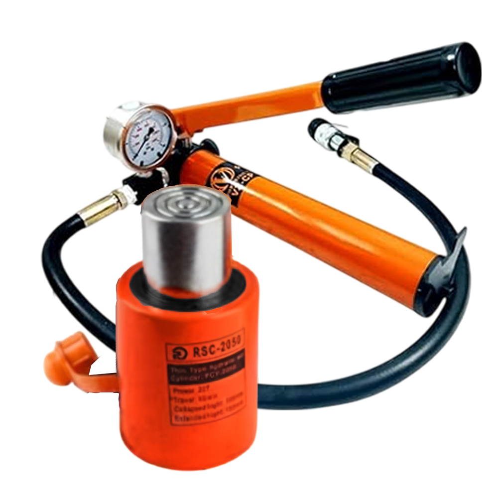 VOLTZ RSC-2050180B Hydraulic Cylinders Jack Solid with Hand pump Pressure Gauge Single Acting Hydraulic Ram Cylinder 50mm Hydraulic Lifting Cylinders (20T 2Inch)