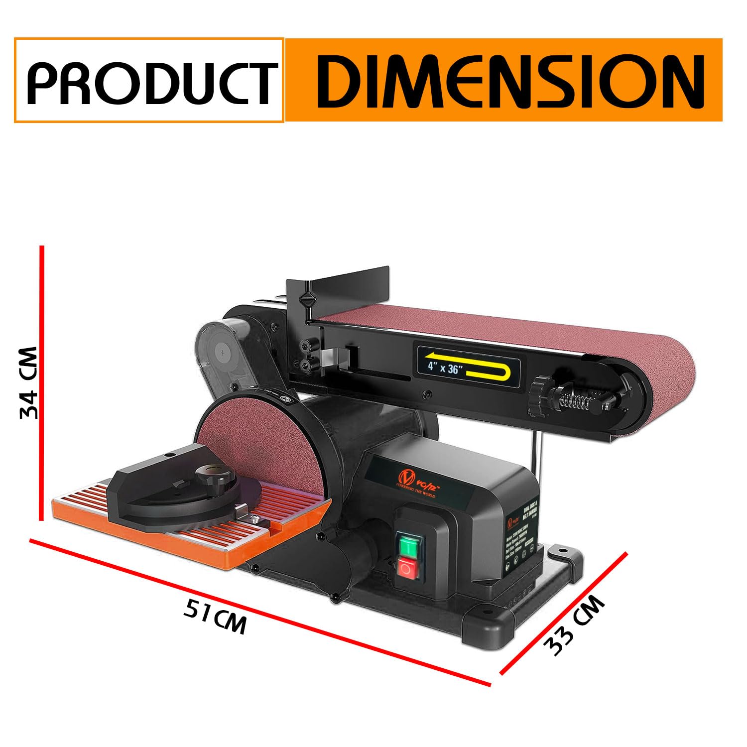 VOLTZ VZ-DS-500 Electric Belt Grinder Sander 6 Inch Electric Belt & Disc Sander 500W Grinder Polisher2980RPM Variable Speed Metal Bench Sanding Machine Workshop Sanding Grinding Machine