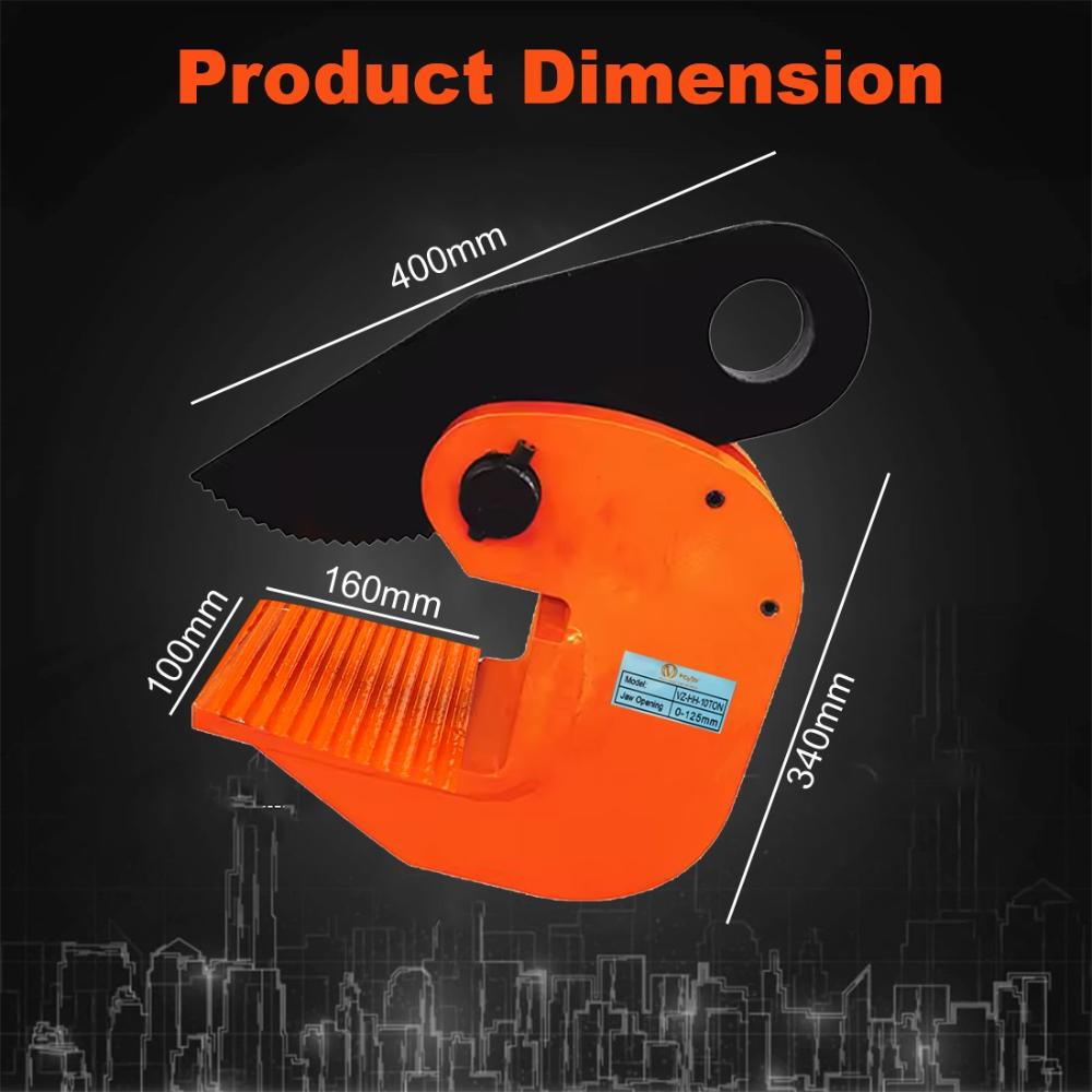 VOLTZ VZ-HH-10 Ton 22000 lbs Horizontal Plate Lifting Clamp Jaw Opening 0-125mm Sheet Metal Lifting Clamp with Flexible Ring Metal Steel Plate Lifting hooks Lifters Heavy Duty