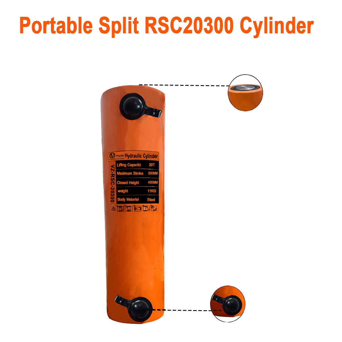 VOLTZ VZ-RSC-20300 Hydraulic Lifting Jack with CP-800S Hydraulic Pump Single Acting Ram 300mm Lifting Hydraulic Cylinder Jack Solid with Hand Pump 20 TON