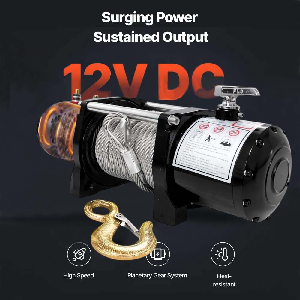 VOLTZ EWS-12000U 12V/24V Electric winch with steel rope (5443kg) single line, battery-operated Remote control winch Cable (27M/9.5mm) alloy steel