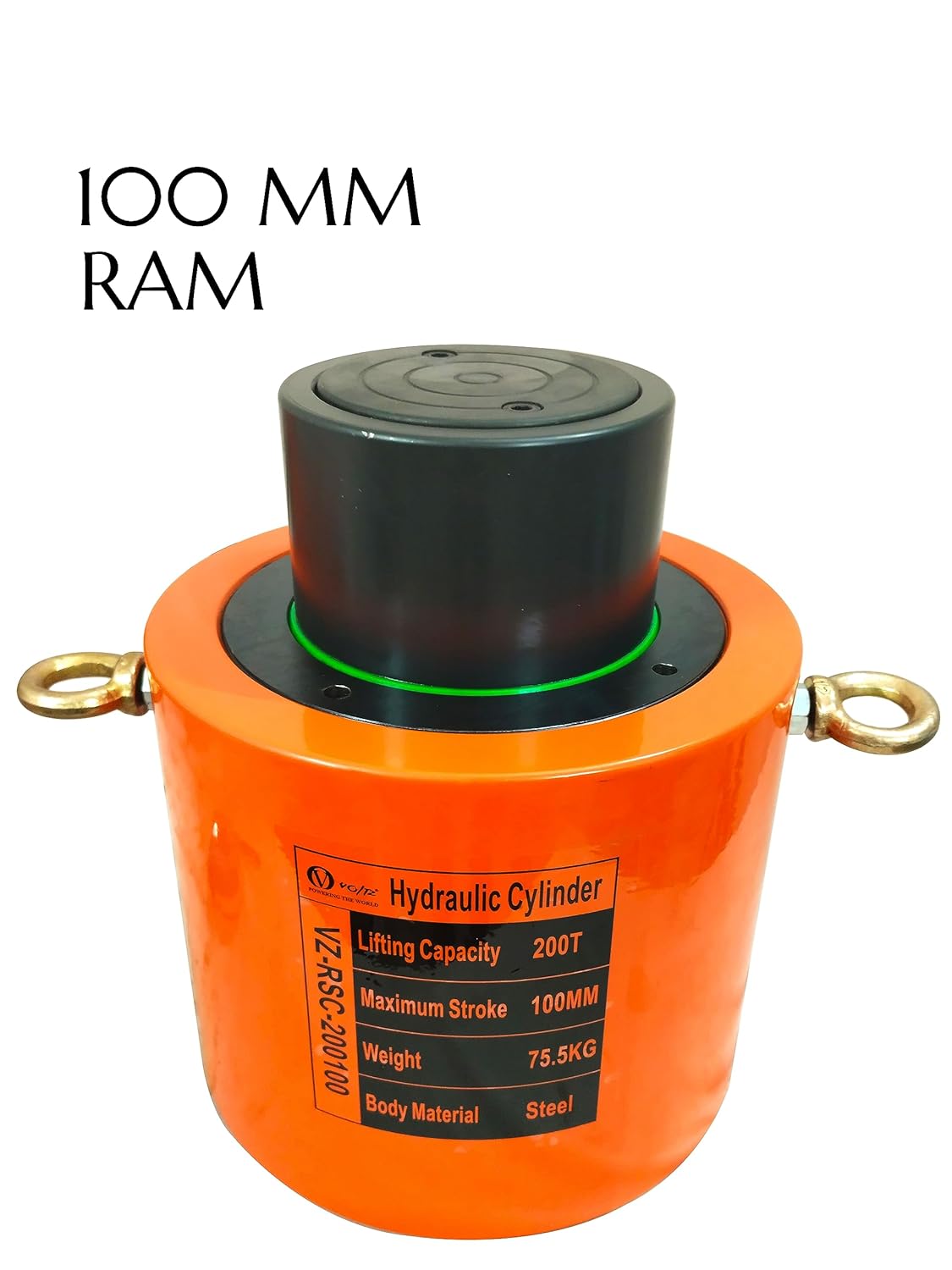 VOLTZ VZ-RSC-200100 Hydraulic Lifting Jack with CP 700A Hydraulic Pump Single Acting Ram 100mm Lifting Hydraulic Cylinder Jack Solid with Hand Pump 200 TON