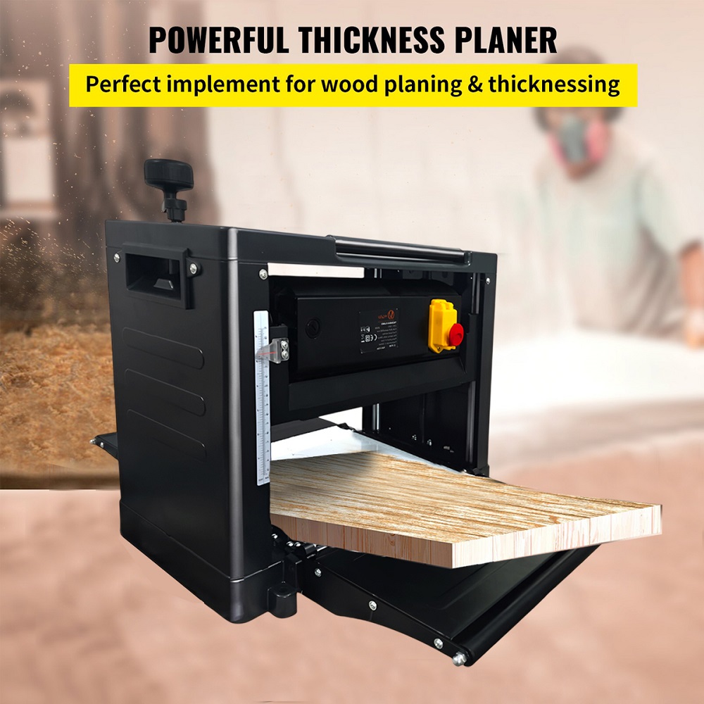 VOLTZ VZ-TP-2000 Benchtop Planer 13" Thickness 2000W, 8000RPM Woodworking Planer 6m/min Speed Extended Infeeding Table Iron Stand Dust Exhaust