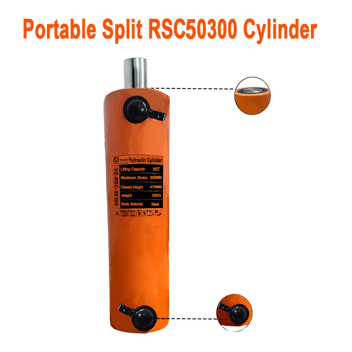 VOLTZ VZ-RSC-50300 Hydraulic Lifting Jack with CP-800S Hydraulic Pump Single Acting Ram 300mm Lifting Hydraulic Cylinder Jack Solid with Hand Pump 50TON