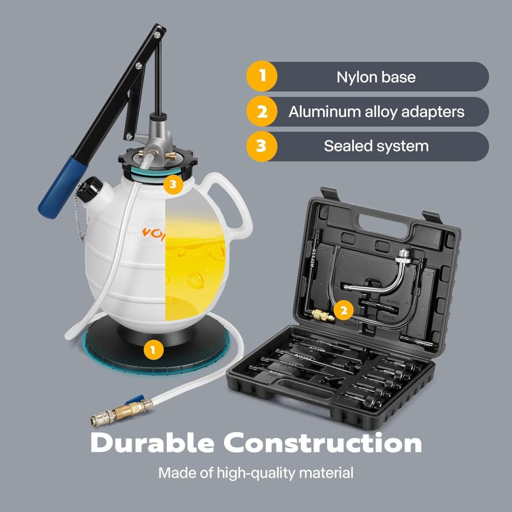 VOLTZ VZ-9023 7.5L Pneumatic brake fluid bleeder kit ATF Oil Change Tool Manual ATF Refill System Dispenser Auto Transmission Fluid Oil and Liquid Filler Pump Kit with ATF Filler Adapters