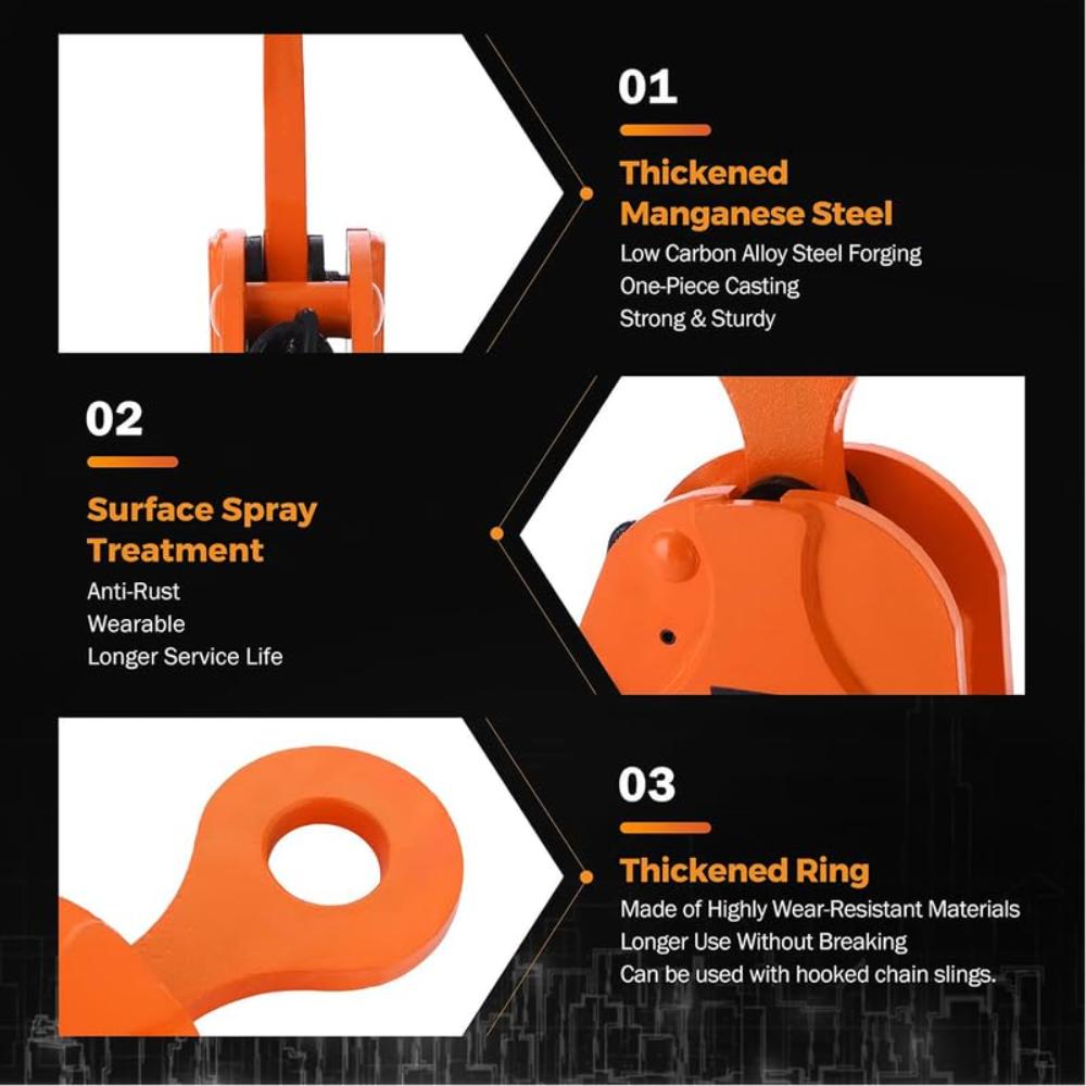 VOLTZ VZ-VH-5Ton Plate Lifting Clamps 0-50mm Jaw Opening, 11000lbs Plate Clamp, 5T Vertical Lifting Hooks for lifting steel plates, Jaw Opening up to 2 inch Welding clamps, for Lifting and Building