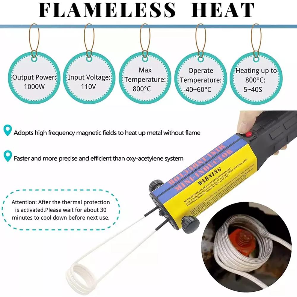 Voltz Induction Heater 1000W 220V Automotive Flameless Heating Tool with 8 Coils