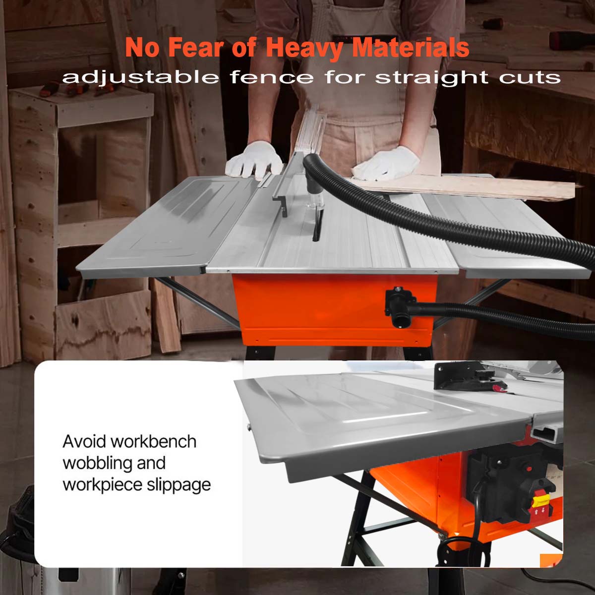 VOLTZ WTS-250B Wood Table 1800W Speed 4500 RPM Portable Steel body Structure Table Saw With Metal Stand & Sliding Miter Gauge, Corded Electric table saw