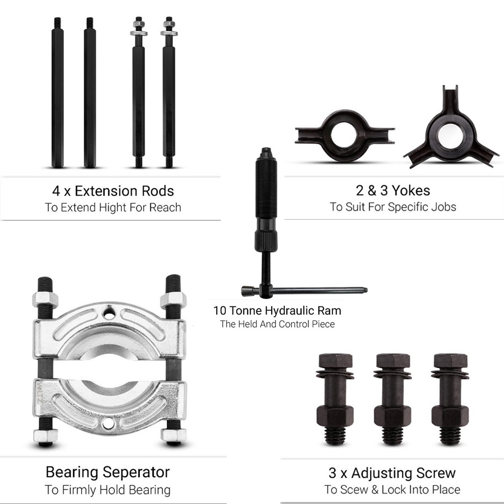 VOLTZ VZ-3 & 6" 12 EXTERNAL SET 2 BEARING 8" LEG INTERNAL 1 GEAR IN 4" PULLER HYDRAULIC TOOLS KITS