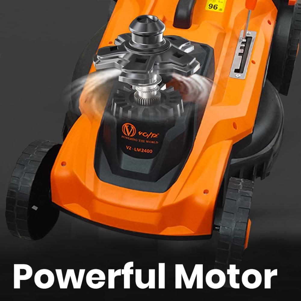 VOLTZ VZ-LM2400 Electric Lawn Mower 17 Inch Blade | Grass Cutting Machine with 52L Grass Catcher Bag | Adjustable Height Lawn Mower Electric for Garden, Yard, and Farm (Single Phase 2400W Motor)