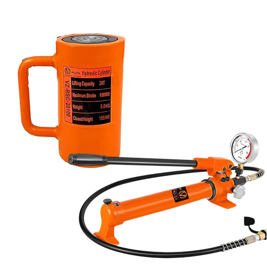 VOLTZ VZ-RSC-20100 Hydraulic Lifting Jack with CP 700B Pressure Gauge Hydraulic Pump Single Acting Ram 100mm Lifting Hydraulic Cylinder Jack Solid with Hand Pump 20 TON