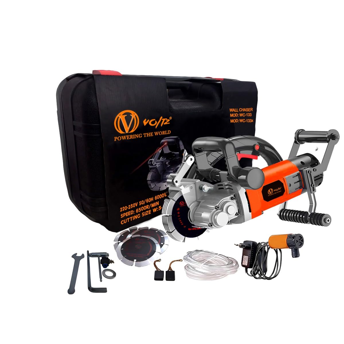 VOLTZ WC-133X Electric wall chaser machine 6000W with 5 Blade groove cutting machine slotting electric wall chaser 220V, 6500RPM marble cutter Machine