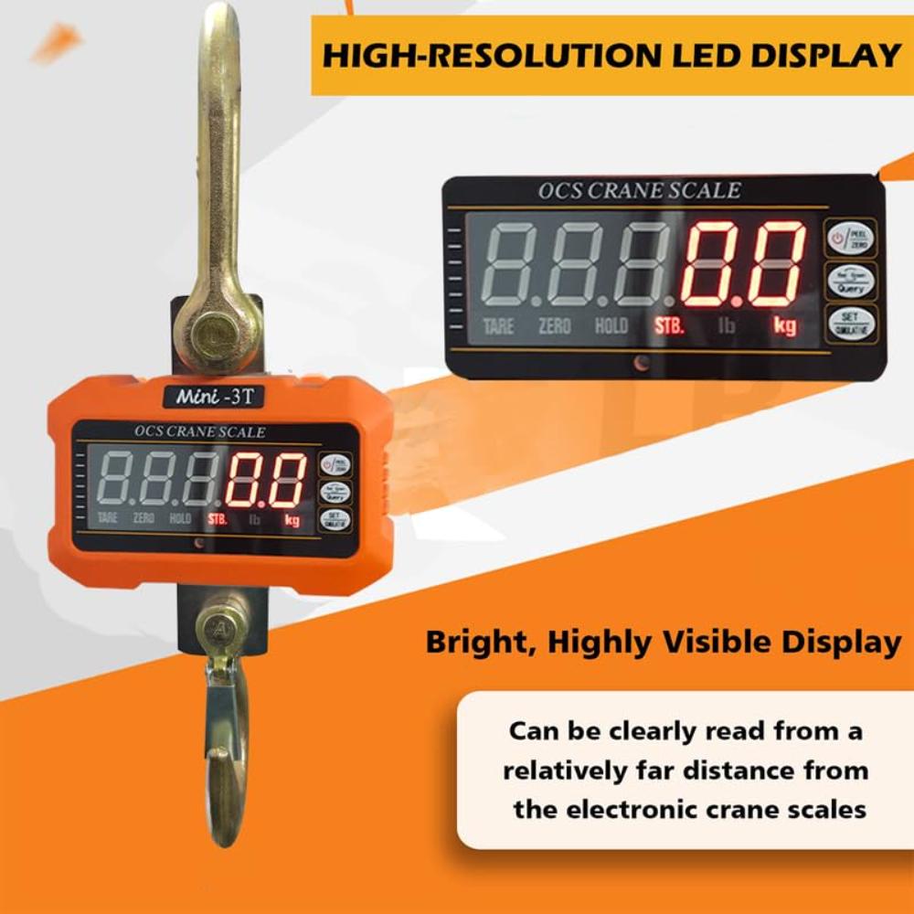 VOLTZ 3 Ton Mini Crane Scale, Hanging Scale Industrial Light Duty, Digital Crane Scale with Remote Control, Hardened Nylon case & LED Screen, 6600 lbs/3000 kg,High Precision for Construction