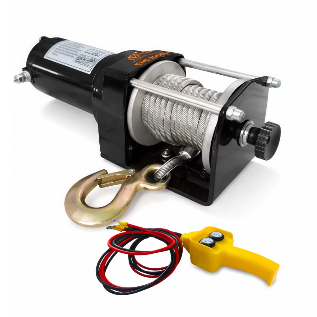 VOLTZ VZ-3000LBS 12V Electric winch with steel rope (1361kg) single line, battery-operated Remote control winch Cable (8M)/4.8mm alloy steel