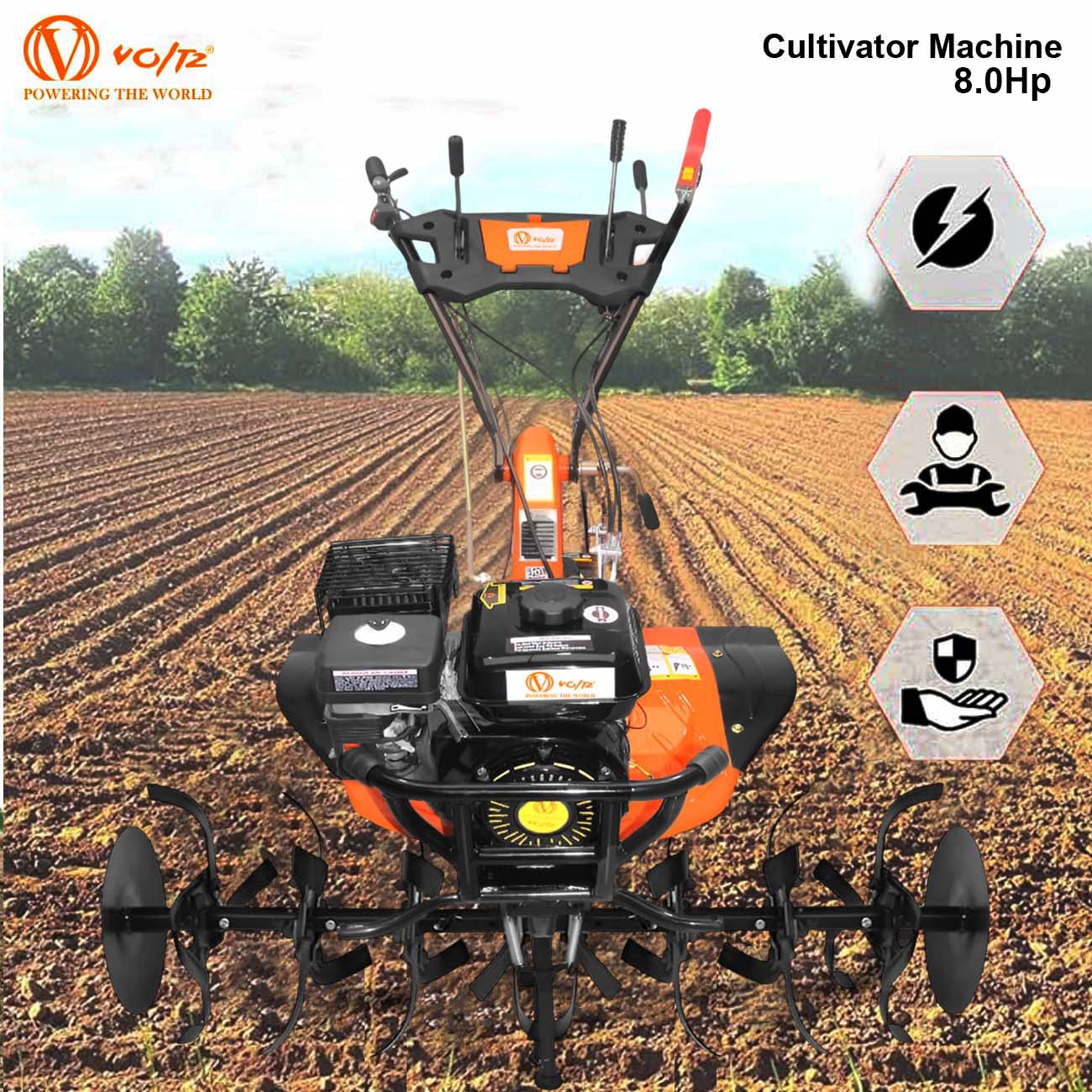 VOLTZ Agriculture Cultivator VPX-1500 Heavy Duty 8Hp Petrol Engine with High Metal 32 Blades Set 3600 RPM, 750ml/hr  Mini Rotavator, Tiller, Weeder Ideal for All Types of Agriculture Crops Machine