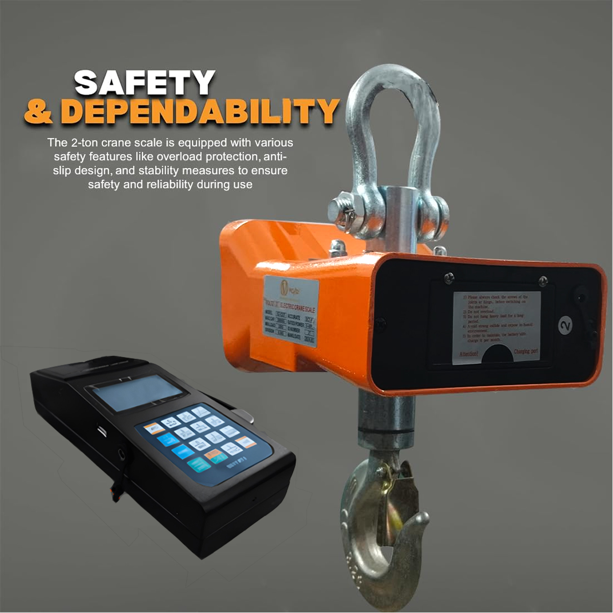 VOLTZ VZ-CS 2 Ton Digital Scale With YTK-1100 Handheld Data Printing Instrument 4400lb/2000Kg Digital Hanging Scale Industrial Heavy Duty Crane Scale with Remote Control