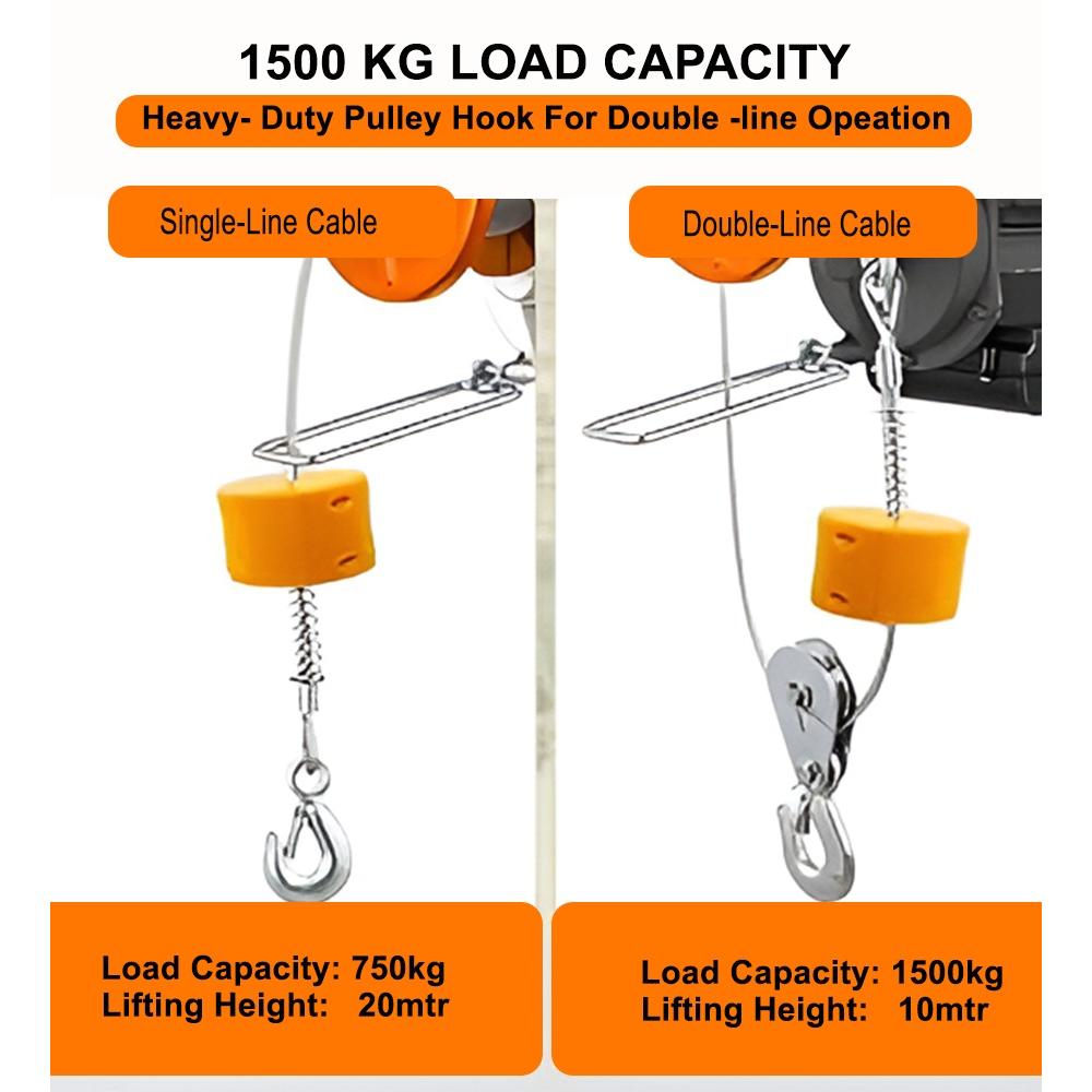 VOLTZ VZ-WEH 1500 X 20mtr Wireless Mini Electric Hoist for Small Job Works and Domestic Use Single Phase, 1500 kg