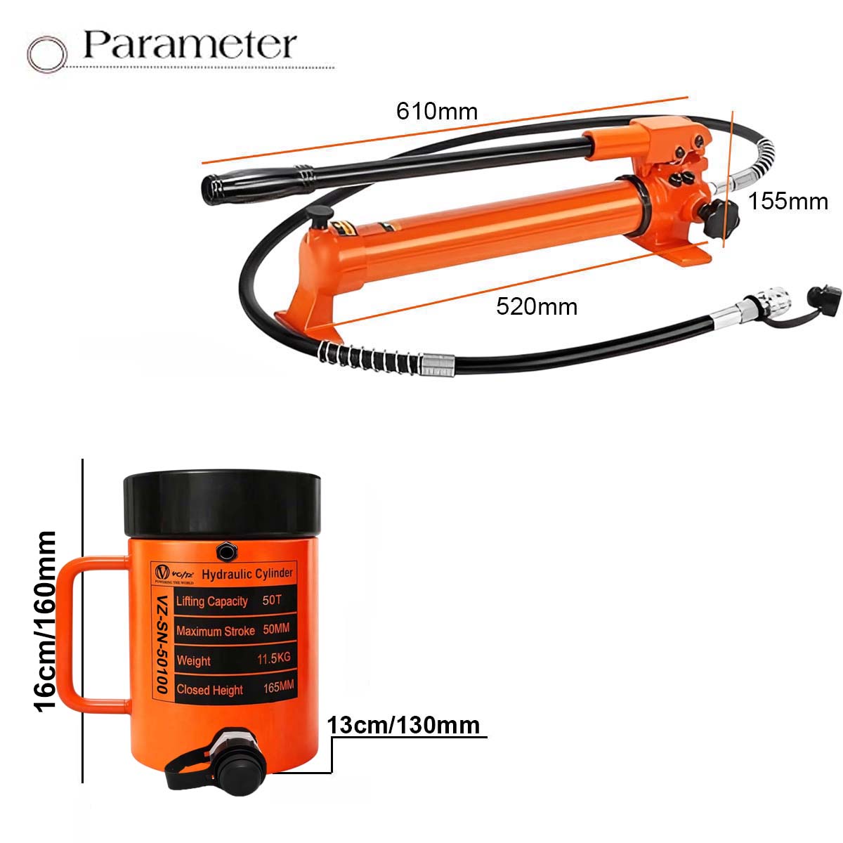 VOLTZ VZ-SN-30100 Hydraulic Lifting Jack with CP-700 Hydraulic Pump Single Acting Lock Nut lifting Stroke 100MM Lift Cylinder Jack Solid 30TON (4inch)