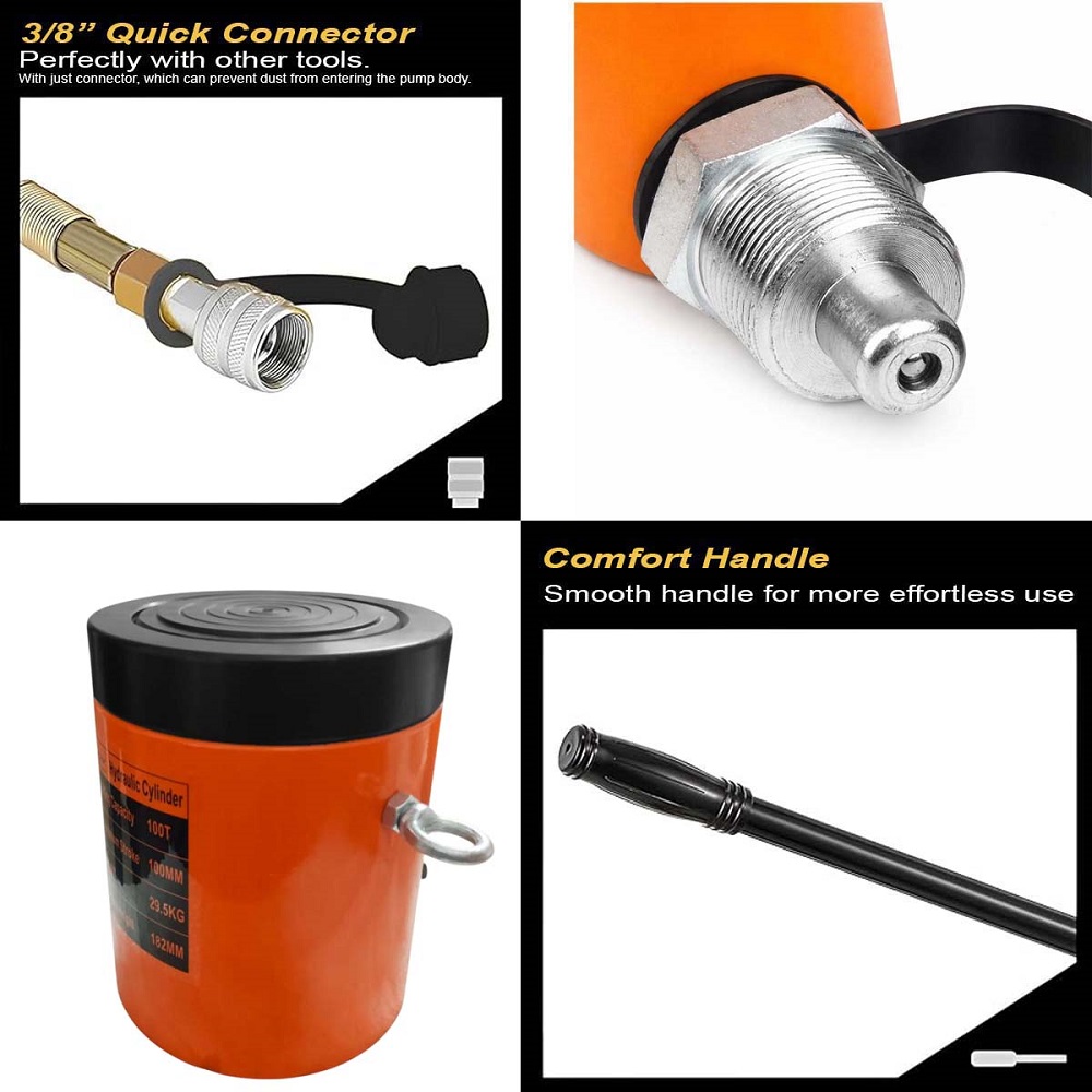 VOLTZ VZ-SN-100100 Hydraulic Lifting Jack with CP-700A Hydraulic Pump Single Acting Lock Nut lifting Stroke 100MM Lift Cylinder Jack Solid 100TON (4inch)