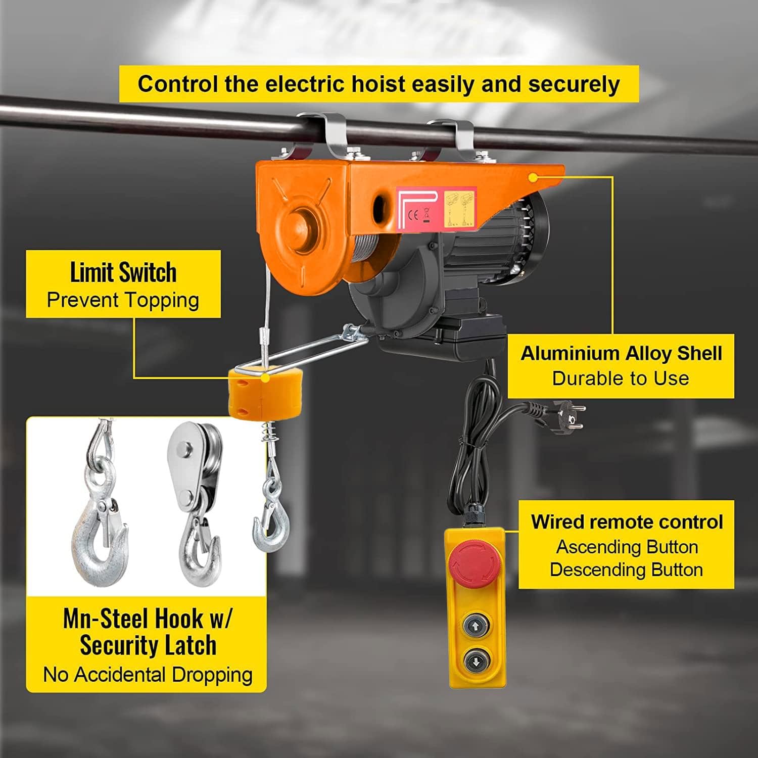 VOLTZ VZ-EH 1500 X 20mtr Mini Electric Hoist for Small Job Works and Domestic Use Single Phase, 1500 kg (Multicolour, PA 1500)