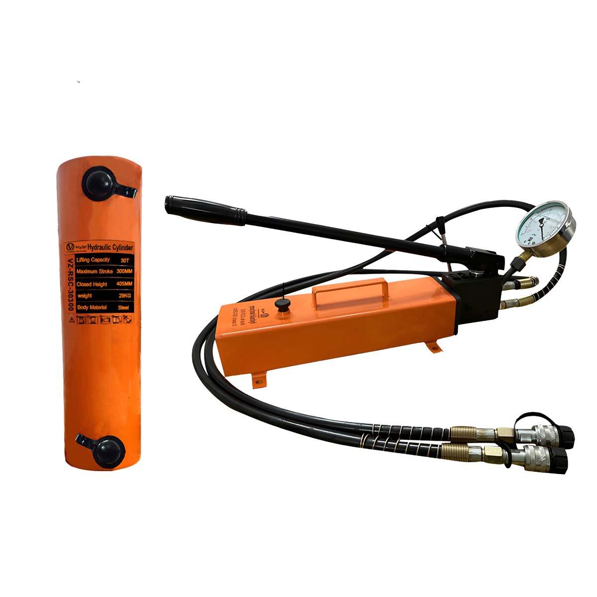 VOLTZ VZ-RSC-30300 Hydraulic Lifting Jack with CP-800S Hydraulic Pump Single Acting Ram 300mm Lifting Hydraulic Cylinder Jack Solid with Hand Pump 30TON