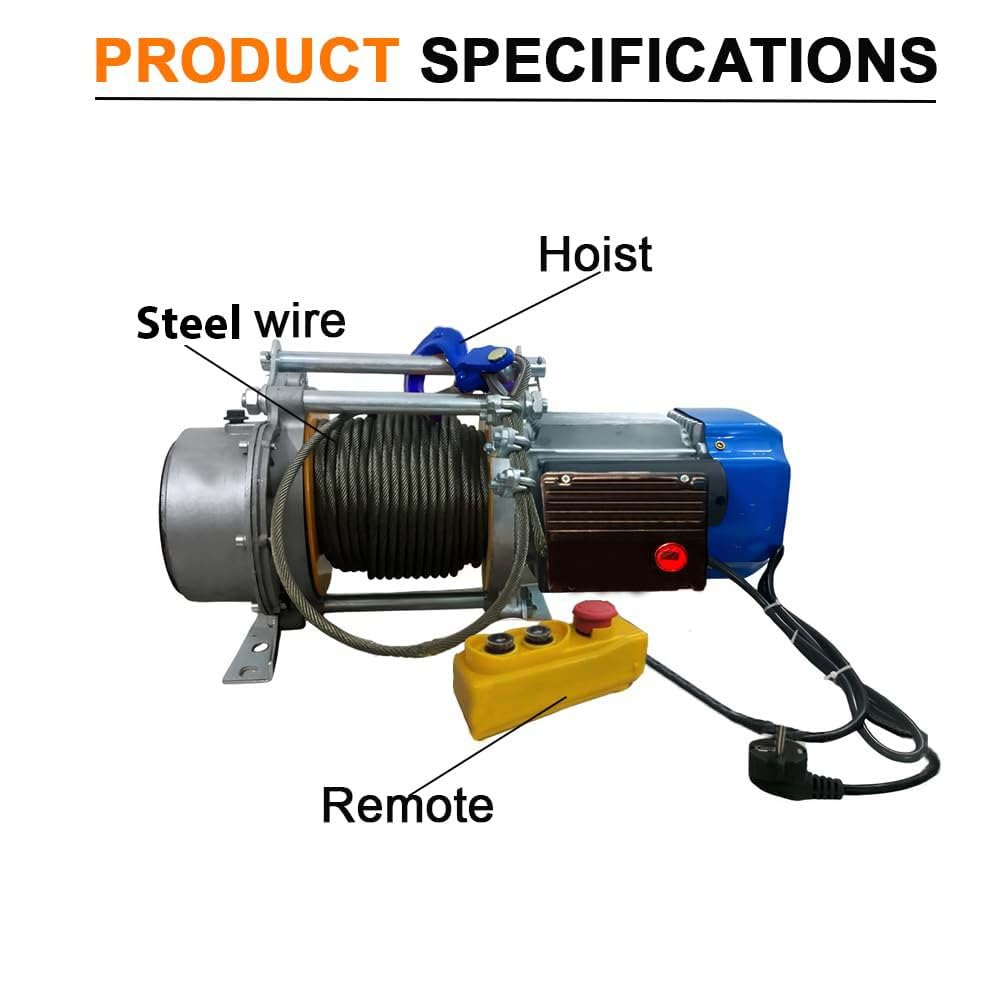 VOLTZ CD-K1-1500KG 30Mtr Material Lifting Electric Winch Heavy Duty Winch with 8mm wire rope Industrial Use Remote Control Electric Winch (750Kg-1500Kg)