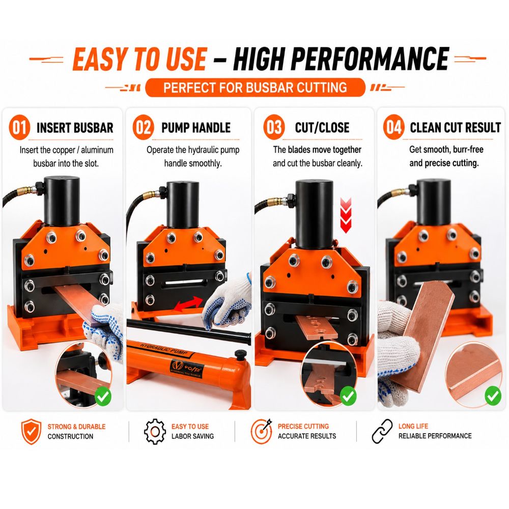 VOLTZ VBC-200 Hydraulic Copper Busbar Cutter Bus Bar Aluminum cutting Tool Sets for 12mm Max of Sheet with CP-700 Manual Hydraulic Pump
