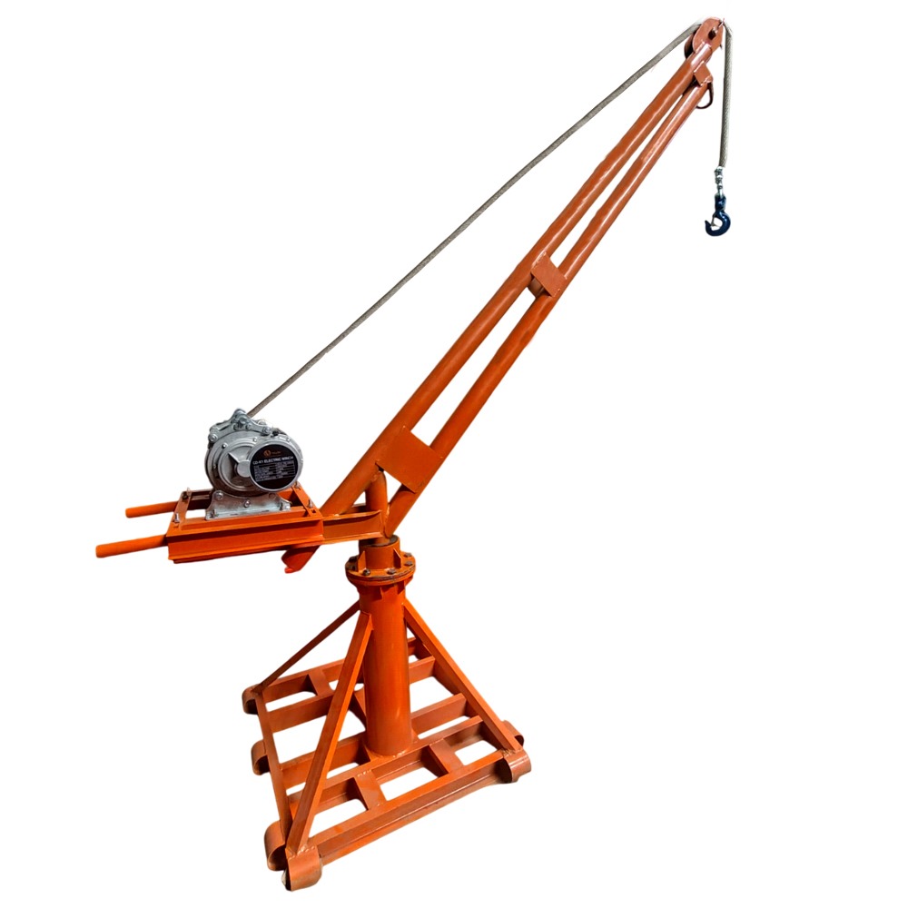 VOLTZ 1000kg Monkey Crane Capacity 360° Mini Crane With 750kg-1500kg Electric Winch Copper Winding Motor, 30 Meter Wire Rope 7-14M/Min High Speed Electric Winch