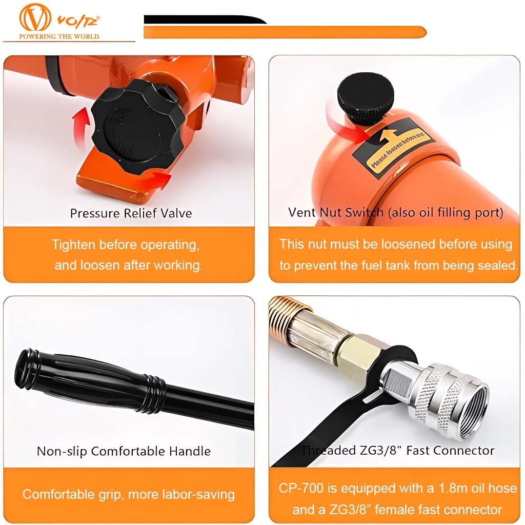 VOLTZ VZ-SN-20150 Hydraulic Lifting Jack with CP-700 Hydraulic Pump Single Acting Lock Nut lifting Stroke 150MM Lift Cylinder Jack Solid 20TON (6inch)