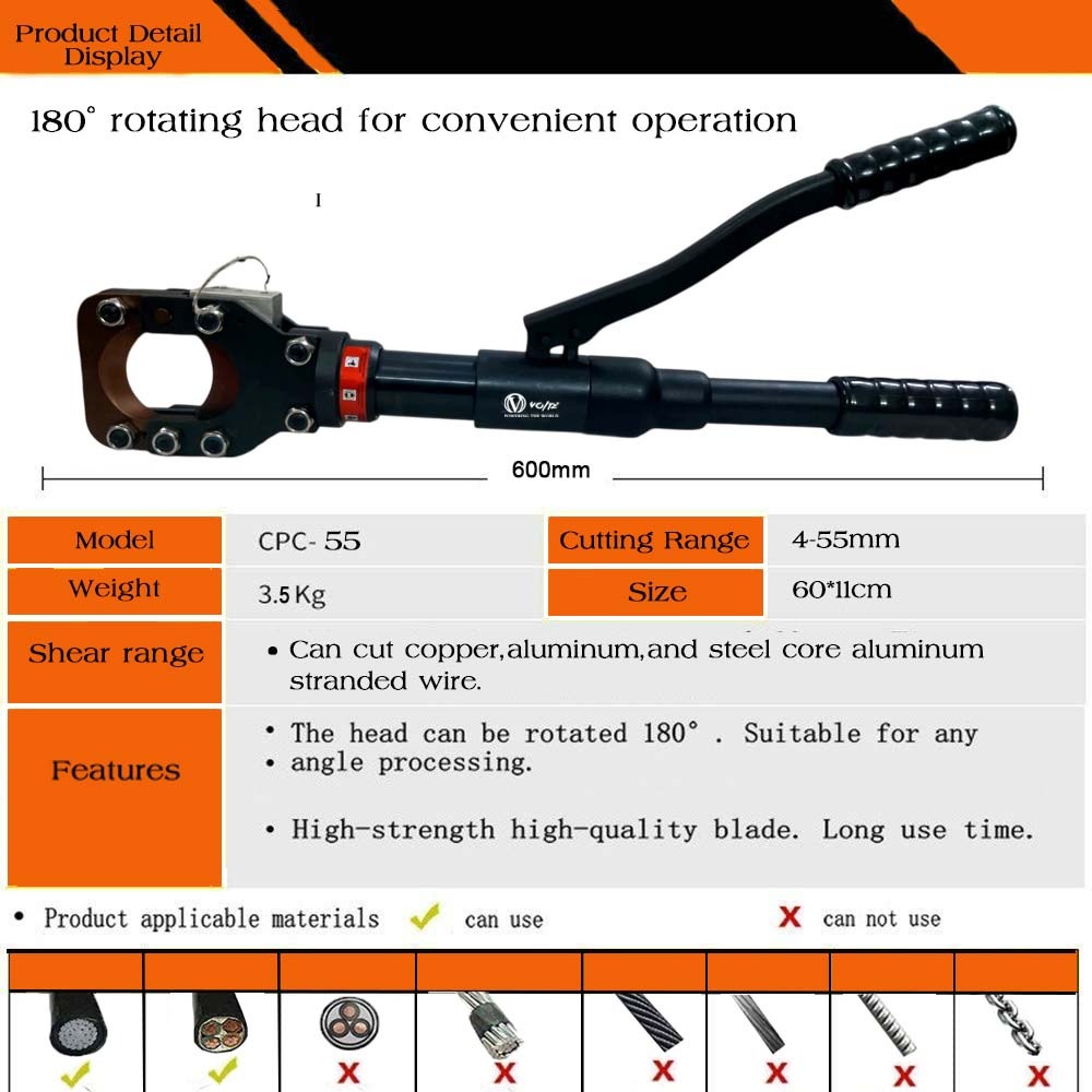 VOLTZ VZ-CPC-55 Hydraulic Cable Cutter Upto 55mm Hydraulic Cable Wire Rope Copper and aluminum Cutting Tool Bolt Cutter