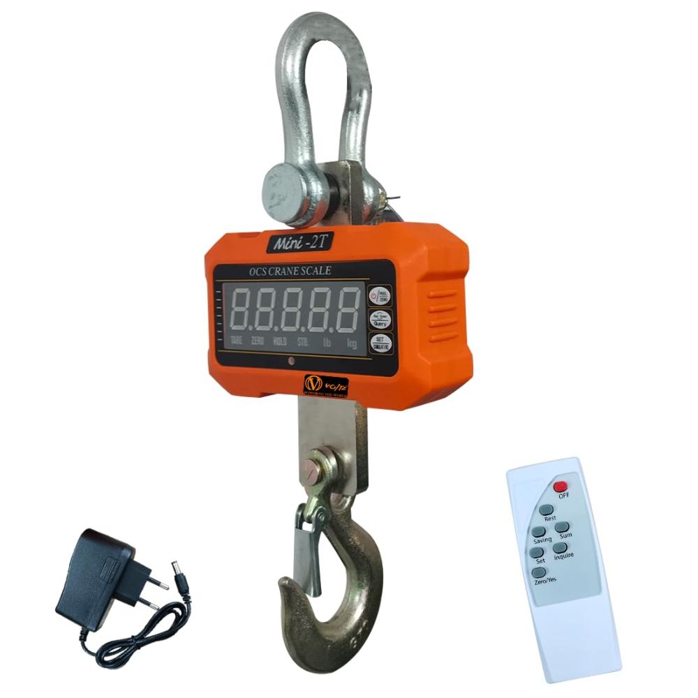 VOLTZ 2 Ton Mini Crane Scale, Hanging Scale Industrial Light Duty, Digital Crane Scale with Remote Control, Hardened Nylon case & LED Screen, 2200 lbs/2000 kg,High Precision for Construction, Factory