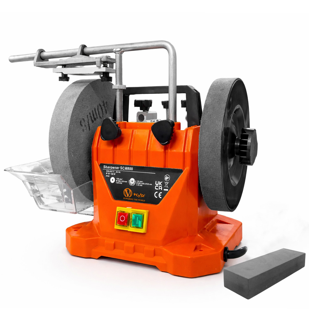 Voltz VZ-SCM-800 Professional Electric Knife & Tool Sharpener I 125W Motor I Dual Wheel System (Ø200mm Grinding + Ø180mm Honing), 110RPM, 220–240V