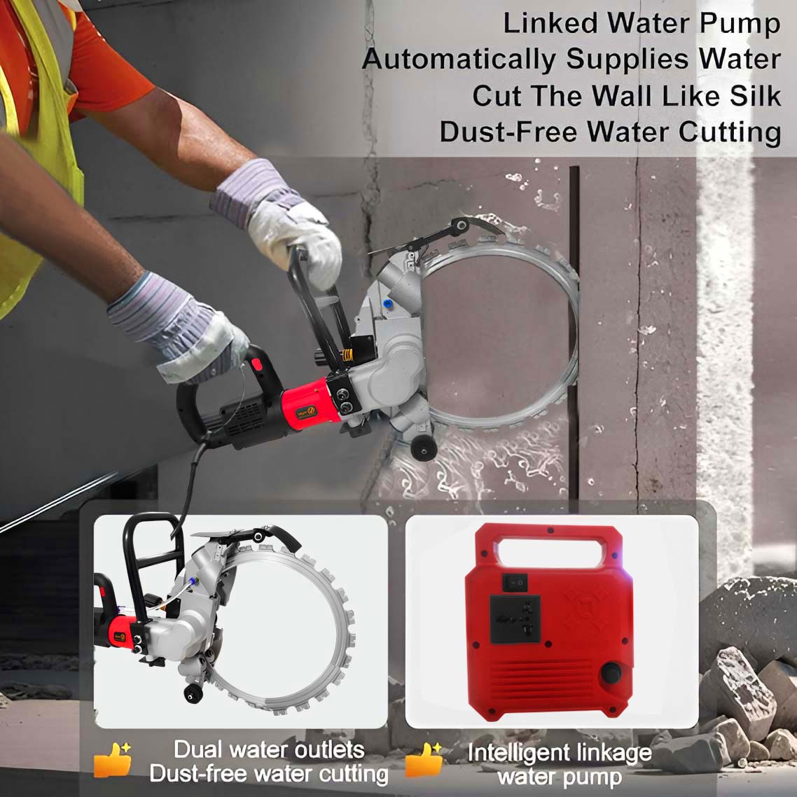VOLTZ BL-410 Brushless Wall Chaser 8500W | 16-Inch (410mm) Saw with Water Line | 2000RPM, 300mm Cutting Depth Diamond Cutting Blade 220V Wall, Marble, Concrete Cutter Machine