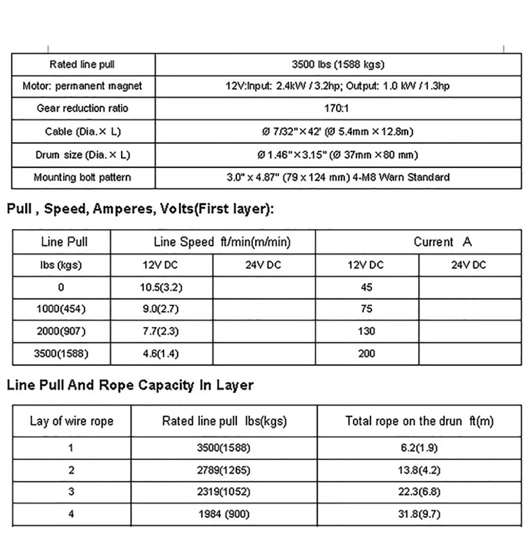 RUNVA EWP 3500U 12V Electric winch (1588kg)