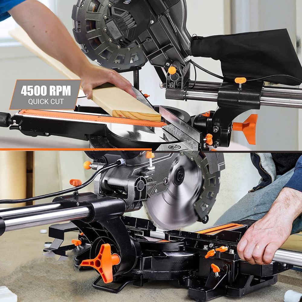 VOLTZ VZ-MS255 10” Dual Bevel Sliding Compound Miter Saw with Laser & LED Light (2400W, 4500 RPM, 80T TCT Blade)